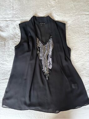 Femme Black Sleeveless V-Neck Sequin-Embellished Camisole